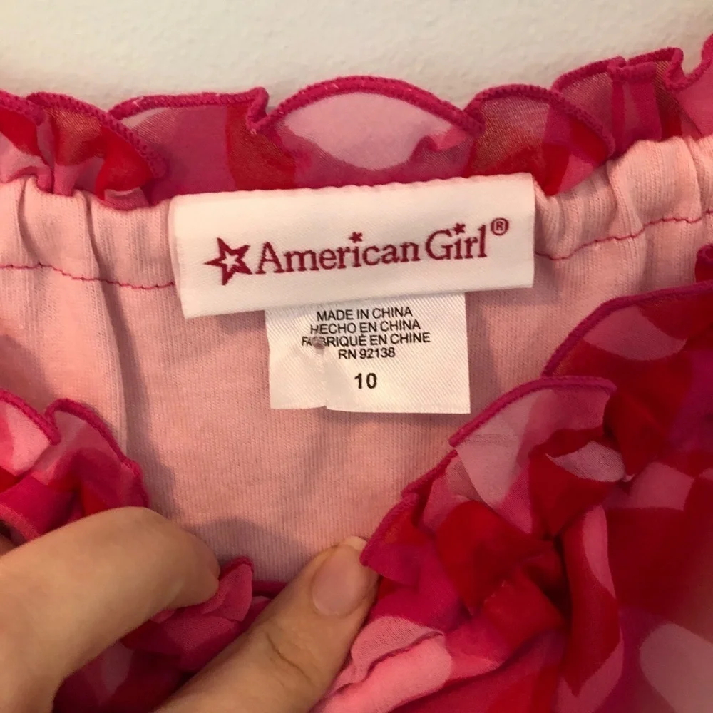 American Girl Red & Pink Heart Ruffle Sleeveless Dress Size 10